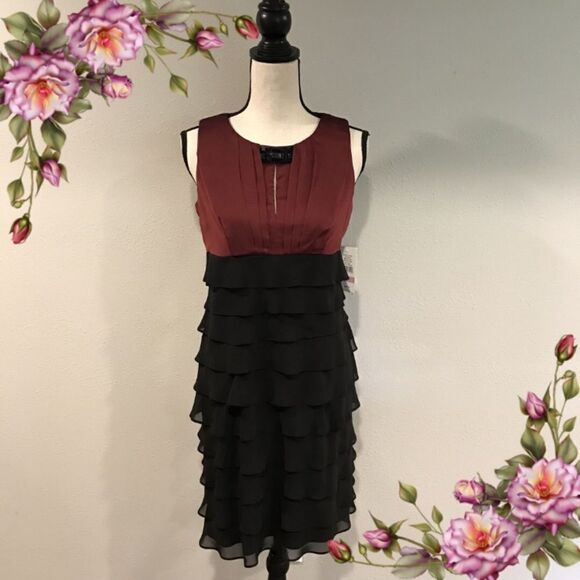 S.L. Fashions Dresses & Skirts - Black and burgundy midi sleeveless layered dress